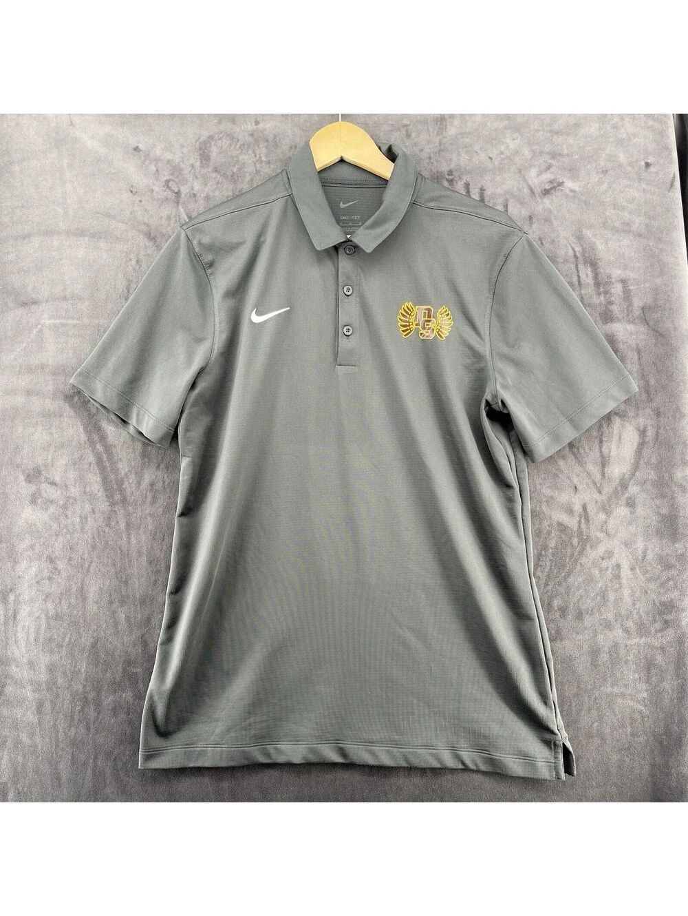 Nike Dri-FIT Men’s Gray Polo Shirt DS Wings Logo Athletic Golf Size Medium